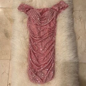 Pretty Pink Sparkles Small Dress Custom Made Off the Shoulders Sexy